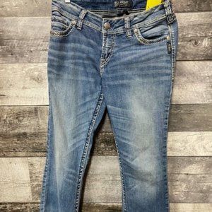 Womens 31/31 SILVER Jeans Suki Mid Slim Boot EUC